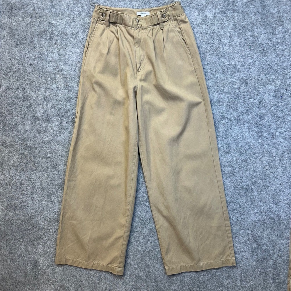 Madewell Wide Leg Pleated Chino Women 4 Khaki Excellent Lyocell Linen